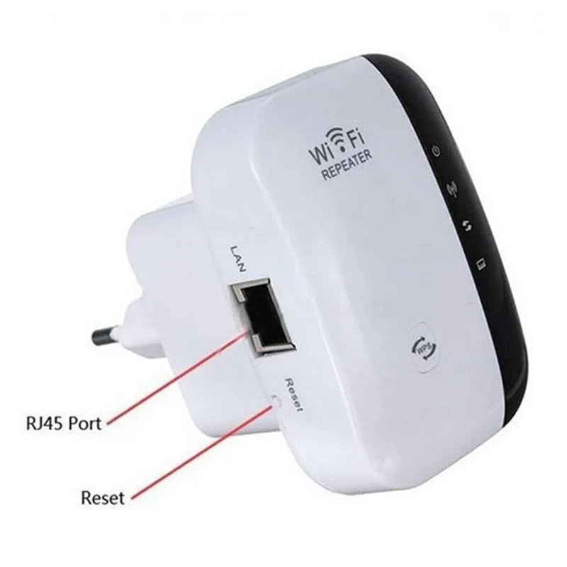 WiFi repeater 300Mbps 2.4GHz with two antennas and Ethernet port, UK plug, white and black