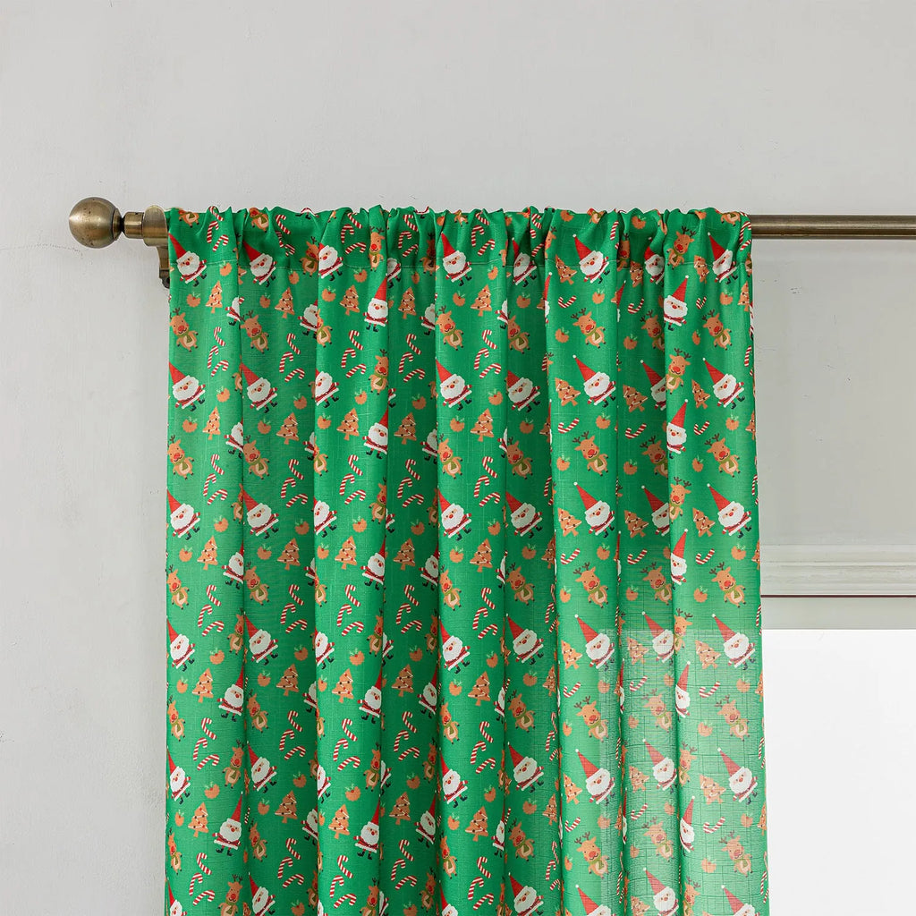 Christmas snowman angel print curtain in green or red colour for living room windows