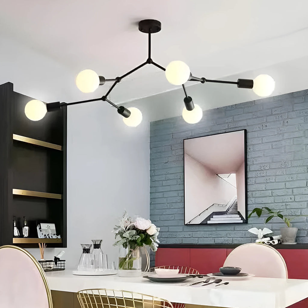 Nordic style iron chandelier ceiling lamp with multiple light heads in black or white.