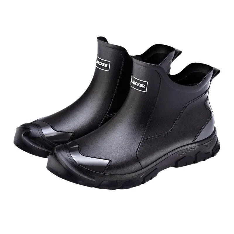 Low tube PVC rain boots with plastic soles in multiple colour options