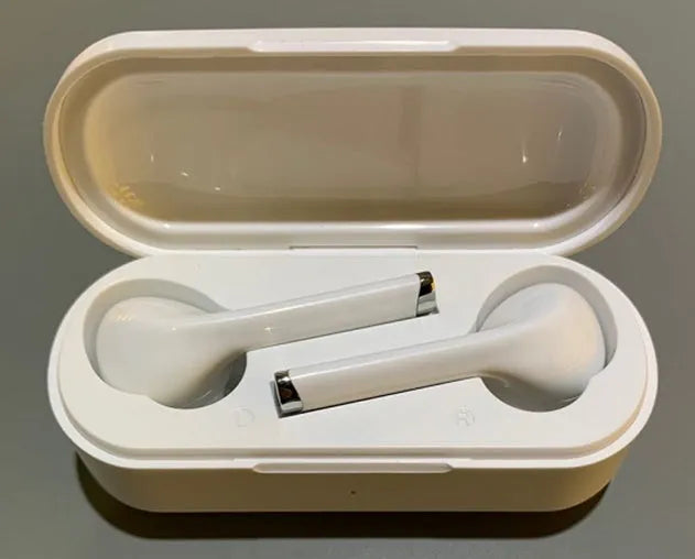 Black and white true wireless Bluetooth 5.0 earphones with USB charging case