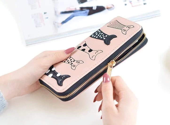 Women cat cartoon wallet artificial leather bi-fold design 10x18.8x3 cm in beige colour
