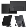 Black 15.6-inch portable USB HDMI monitor with adjustable stand on desk