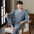 Cotton cardigan pajama set for middle-aged men, long sleeves, casual style, five colour options, sizes M to XXXXL