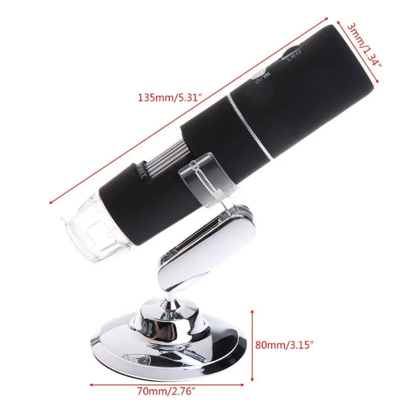 Black digital microscope with 8 LED lights and bracket for phone camera use, 1000x magnification for laboratory