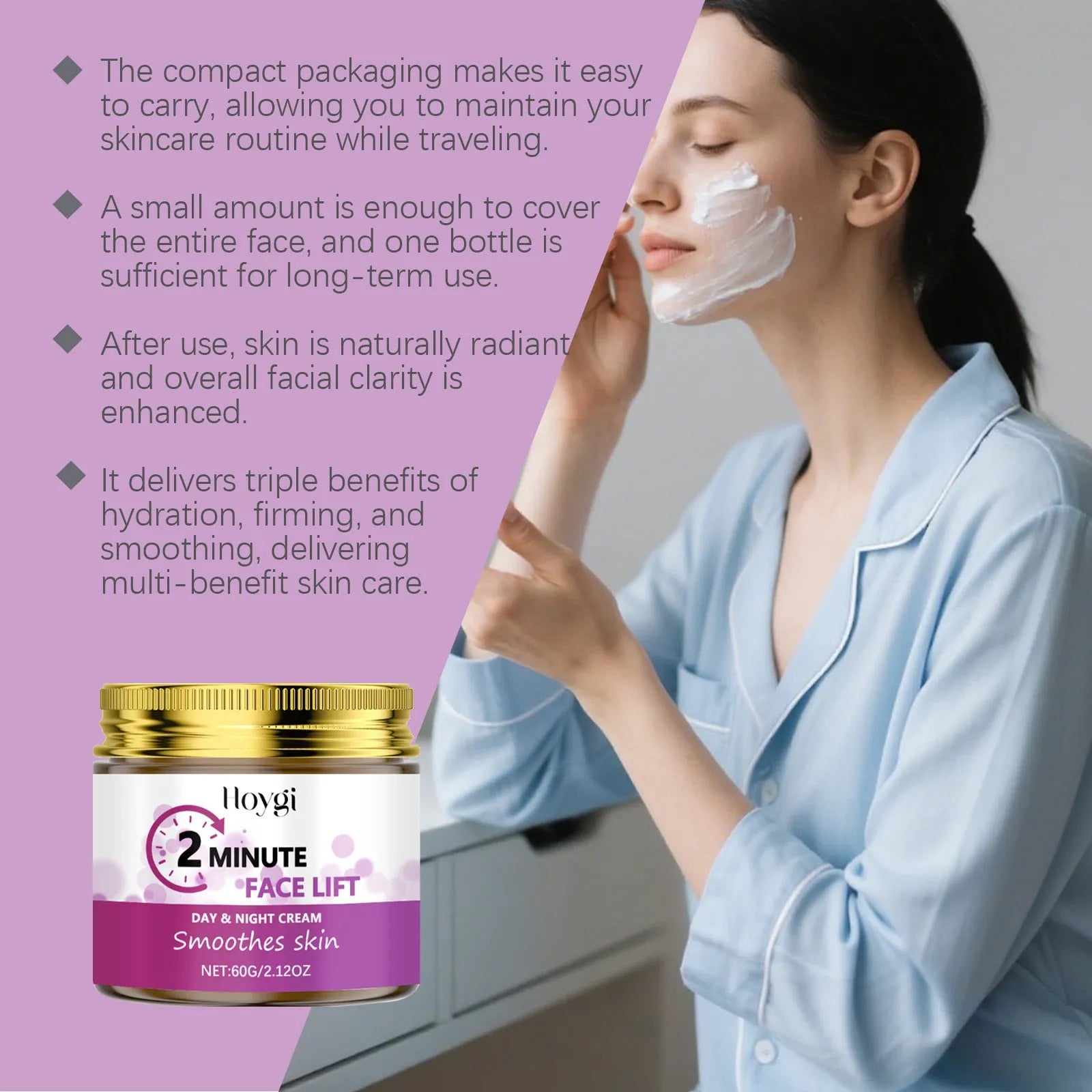 60g jar of moisturising firming lifting cream containing retinol, hyaluronic acid and nicotinamide