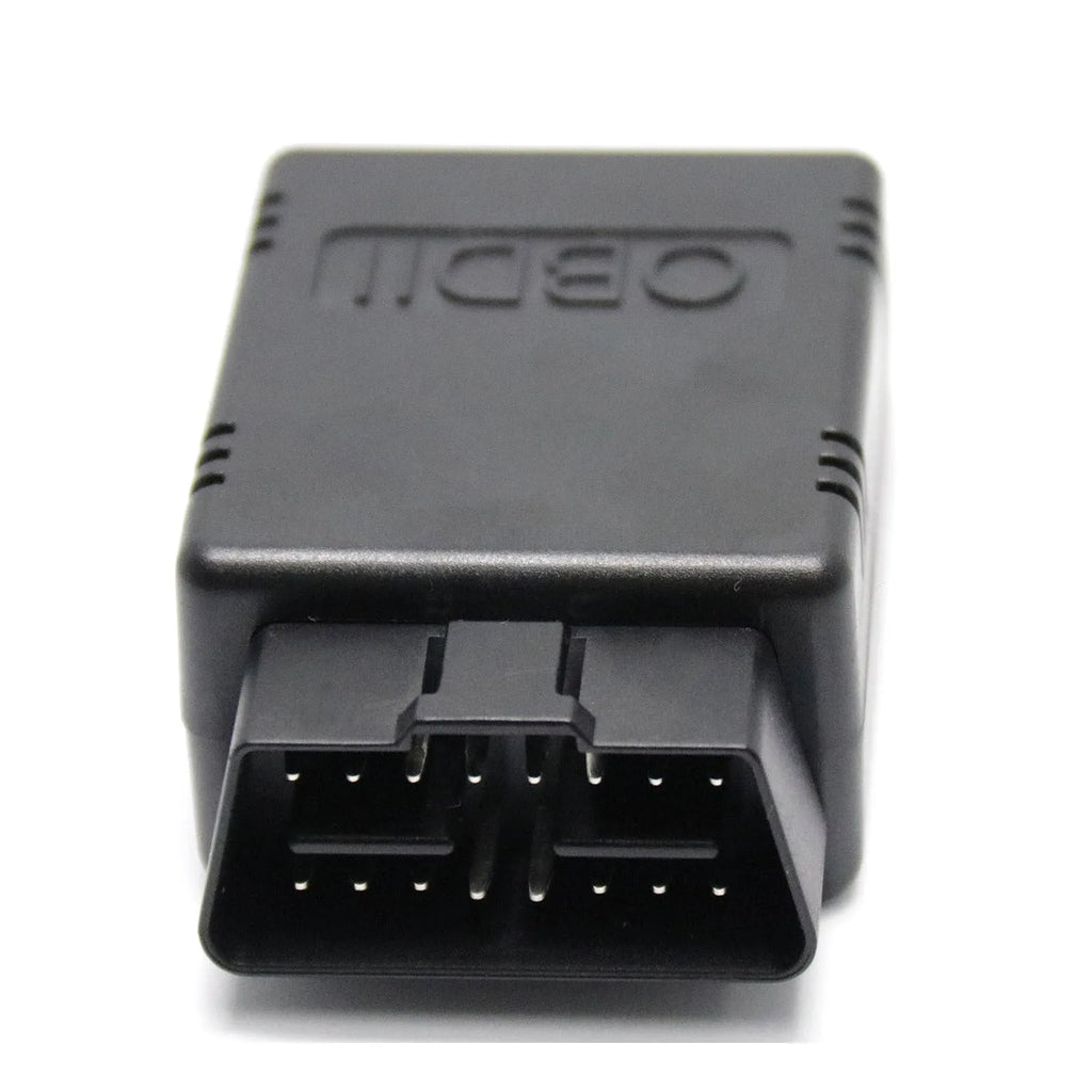 V1.5 Bluetooth OBD2 ELM327 car diagnostic scanner in black plastic housing