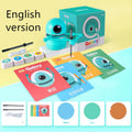 Children painting robot with English voice guidance on a table, showing drawing cards and suction cup base