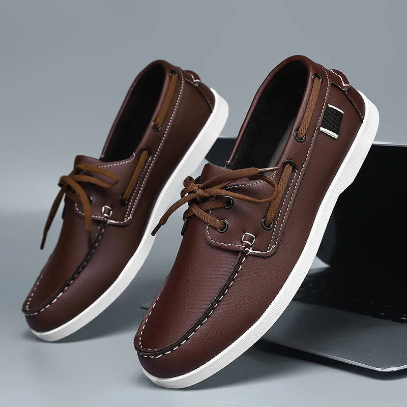 Men's flat heel casual shoes with round toe and artificial PU upper in solid colour options
