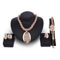 Four-piece jewellery set necklace earrings bracelets alloy artificial gems 18K gold colour square pendant