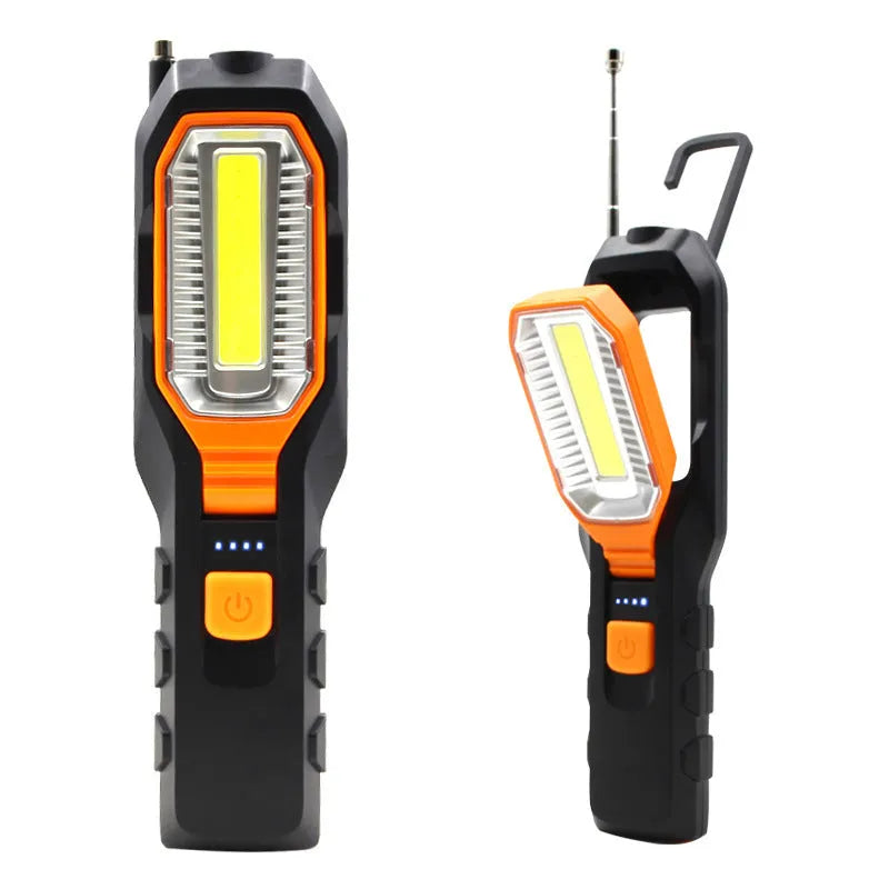 Multifunctional COB work light with LED, ABS housing, dry battery and USB rechargeable versions