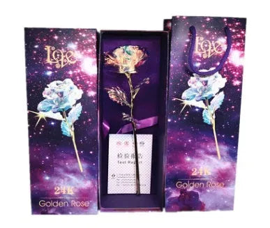 24K luminous gold rose flower set in gift box with tote bag, handmade plastic bouquet non-fade artificial roses