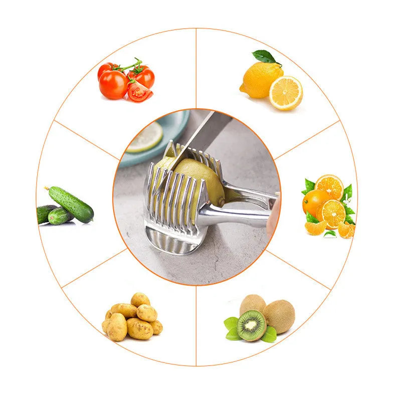 Silver plastic lemon slicer kitchen tool for cutting fruit and vegetables