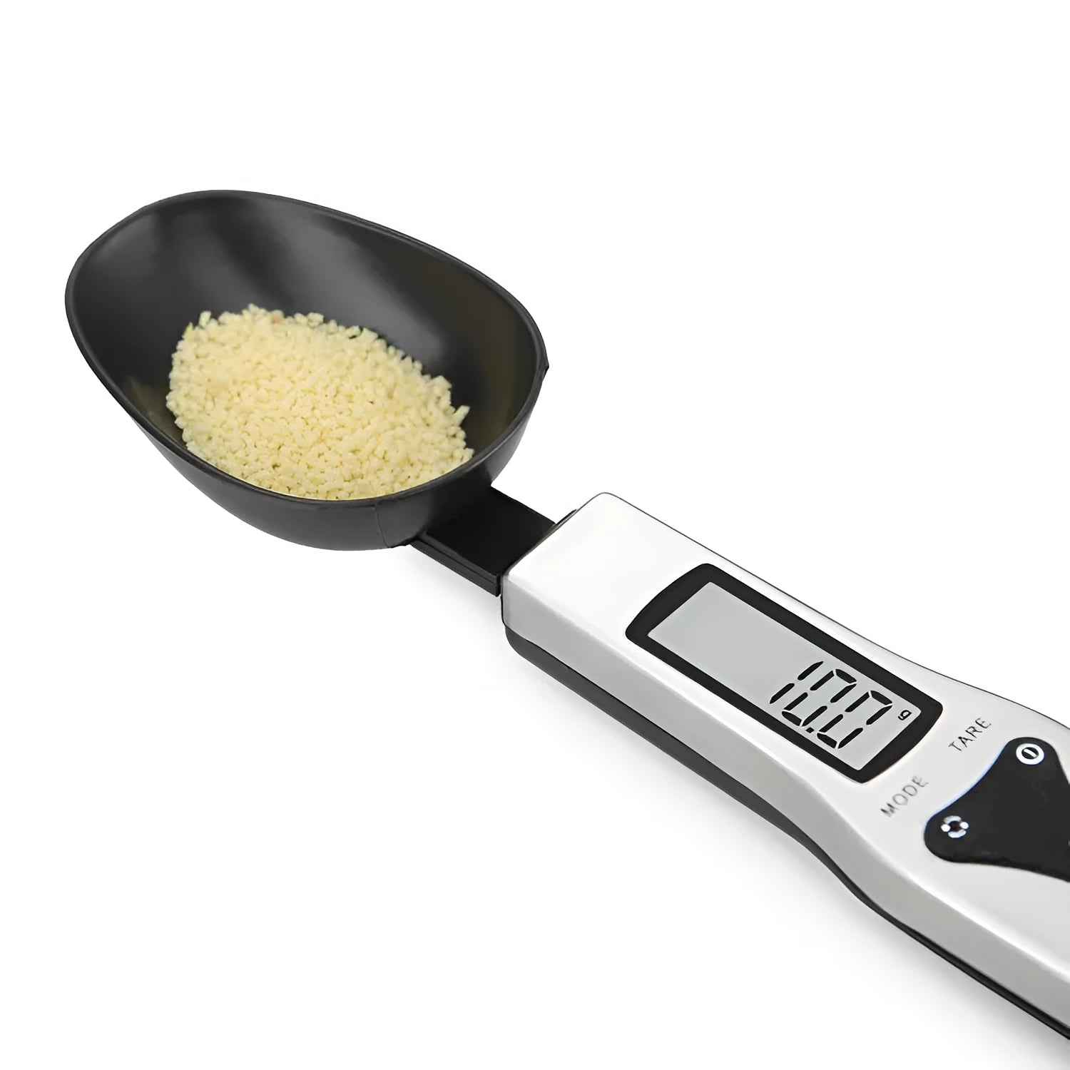 Smart digital measuring spoon with built-in electronic scale showing 0-30ml volume capacity