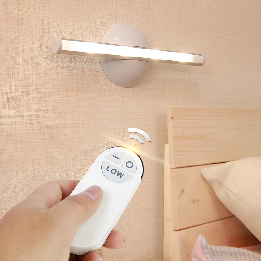 White LED cabinet night light with remote control, featuring acrylic panels in an aluminium frame.