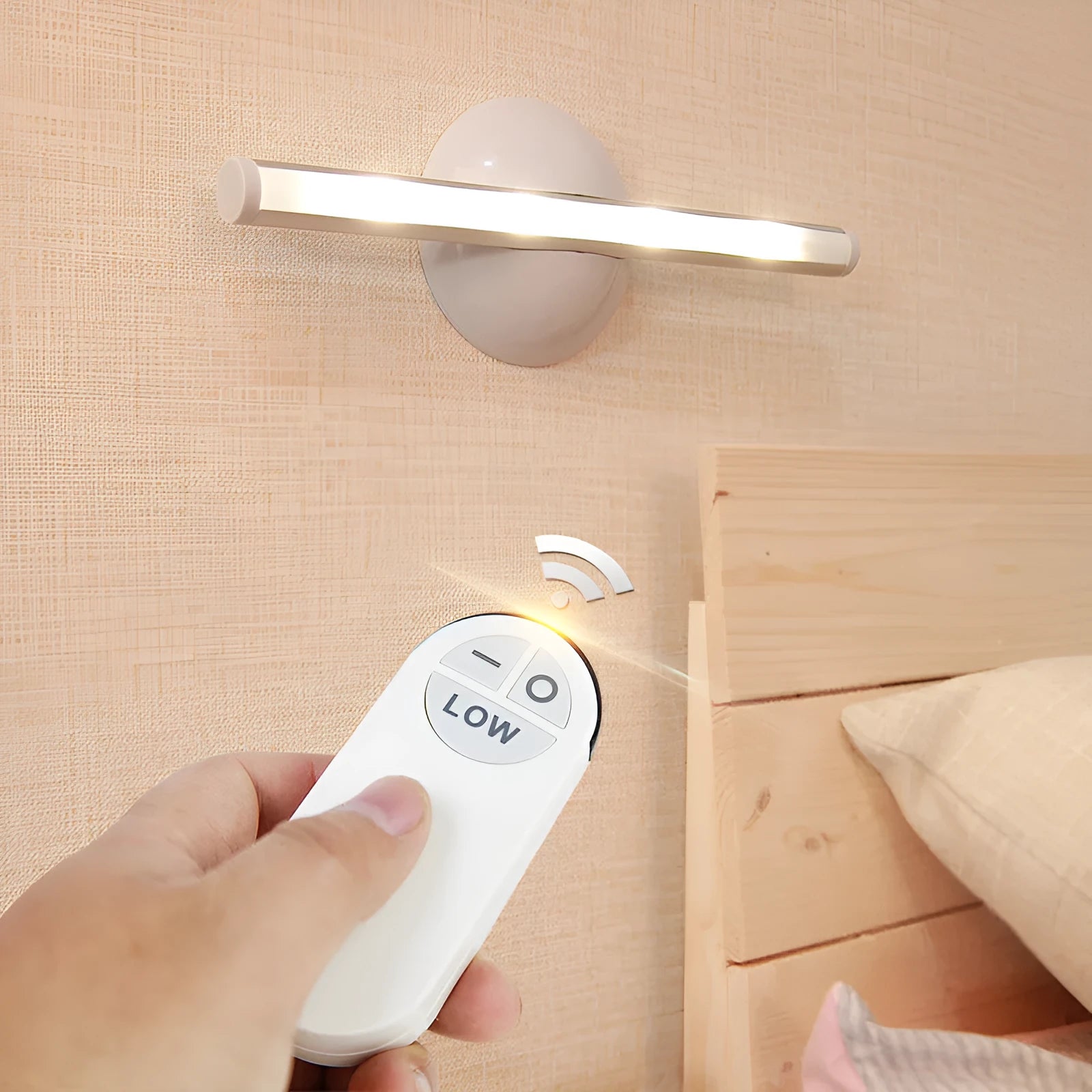 White LED cabinet night light with remote control, featuring acrylic panels in an aluminium frame.