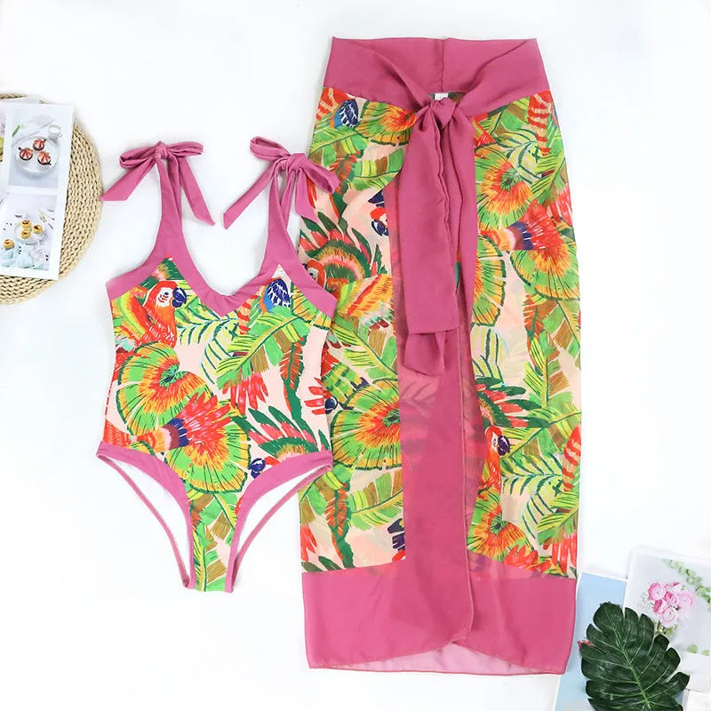 Retro floral print one-piece swimsuit with V-neck design and thin attached skirt