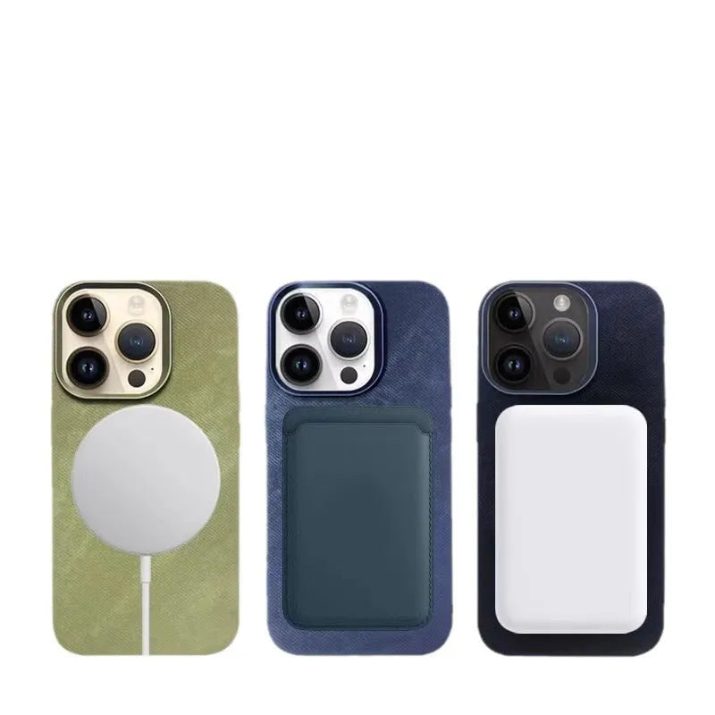 Magnetic velvet flannel hard phone case for iPhone in silver grey colour showing magnetic ring.