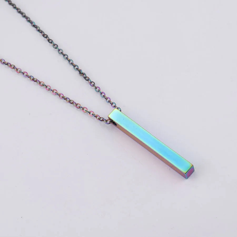 3D engraved bar necklace on adjustable stainless steel link chain in gold colour plated finish