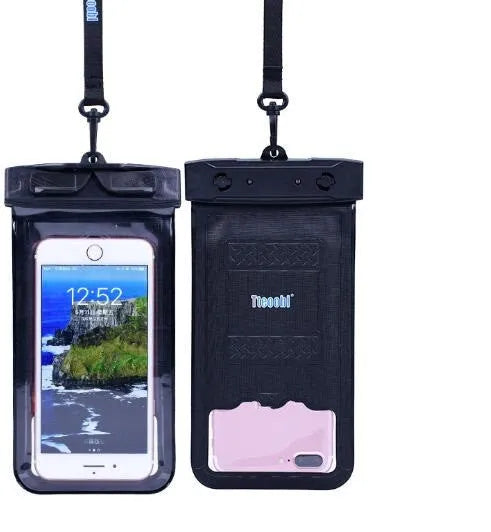 Waterproof PVC phone bag in various colours for diving, beach swimming, and outdoor use available in large and small sizes