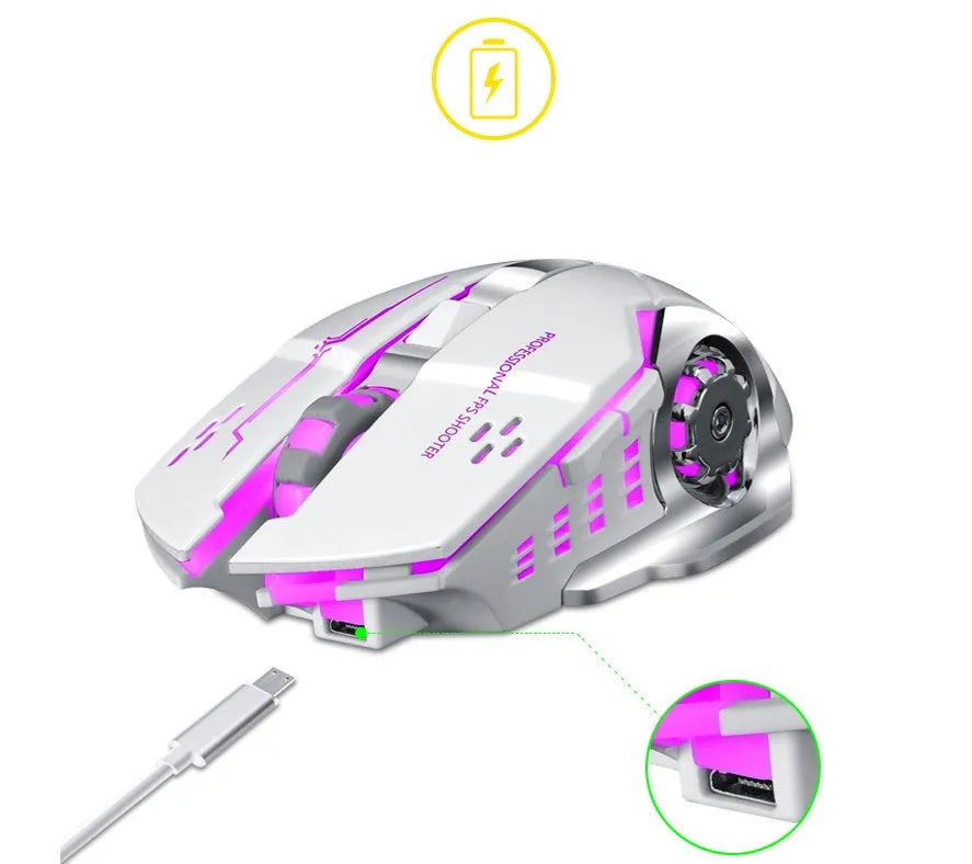 Black and white silent click wireless rechargeable mouse for laptops