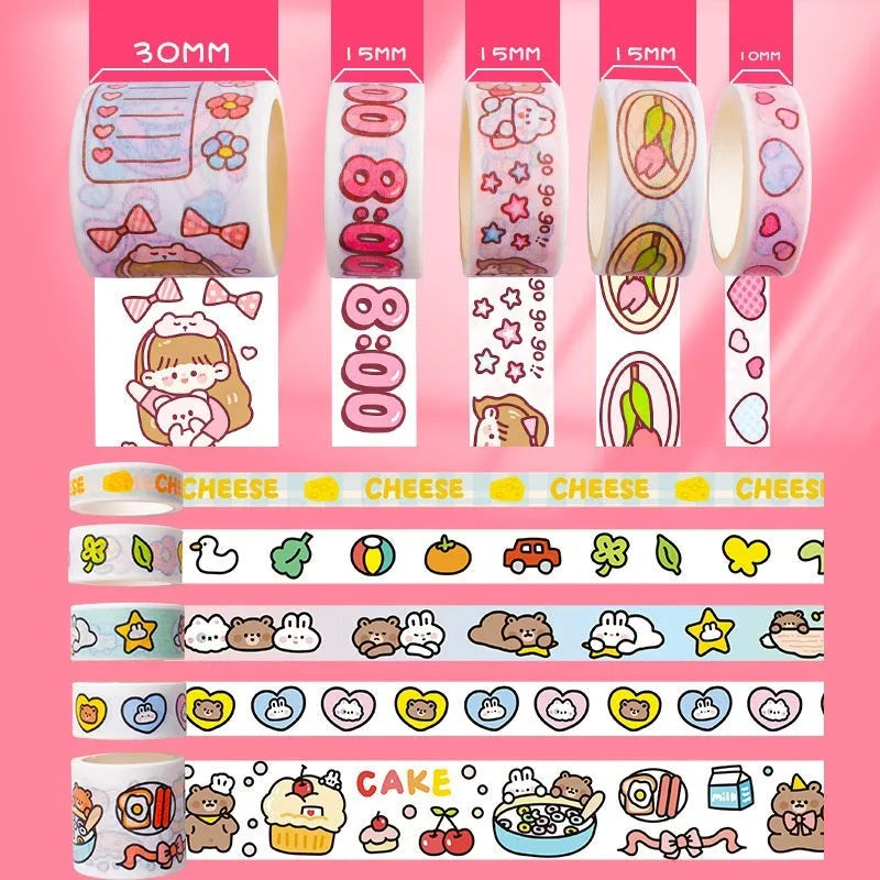 Cartoon journal sticker and adhesive paper tape film set with Cute Manor design on white background