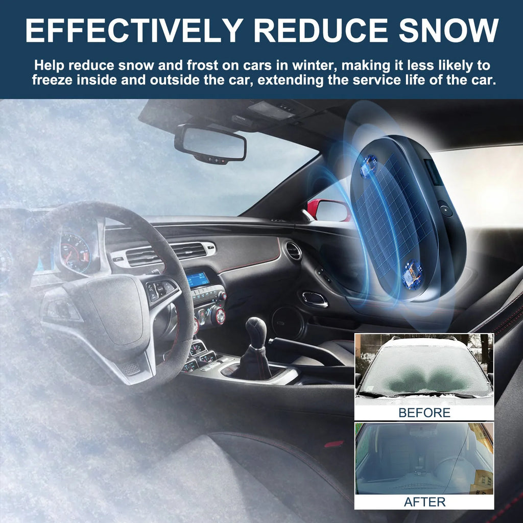 Compact car windshield anti-freezing tool measuring 5x2.6x1.5cm with peel-and-stick mounting