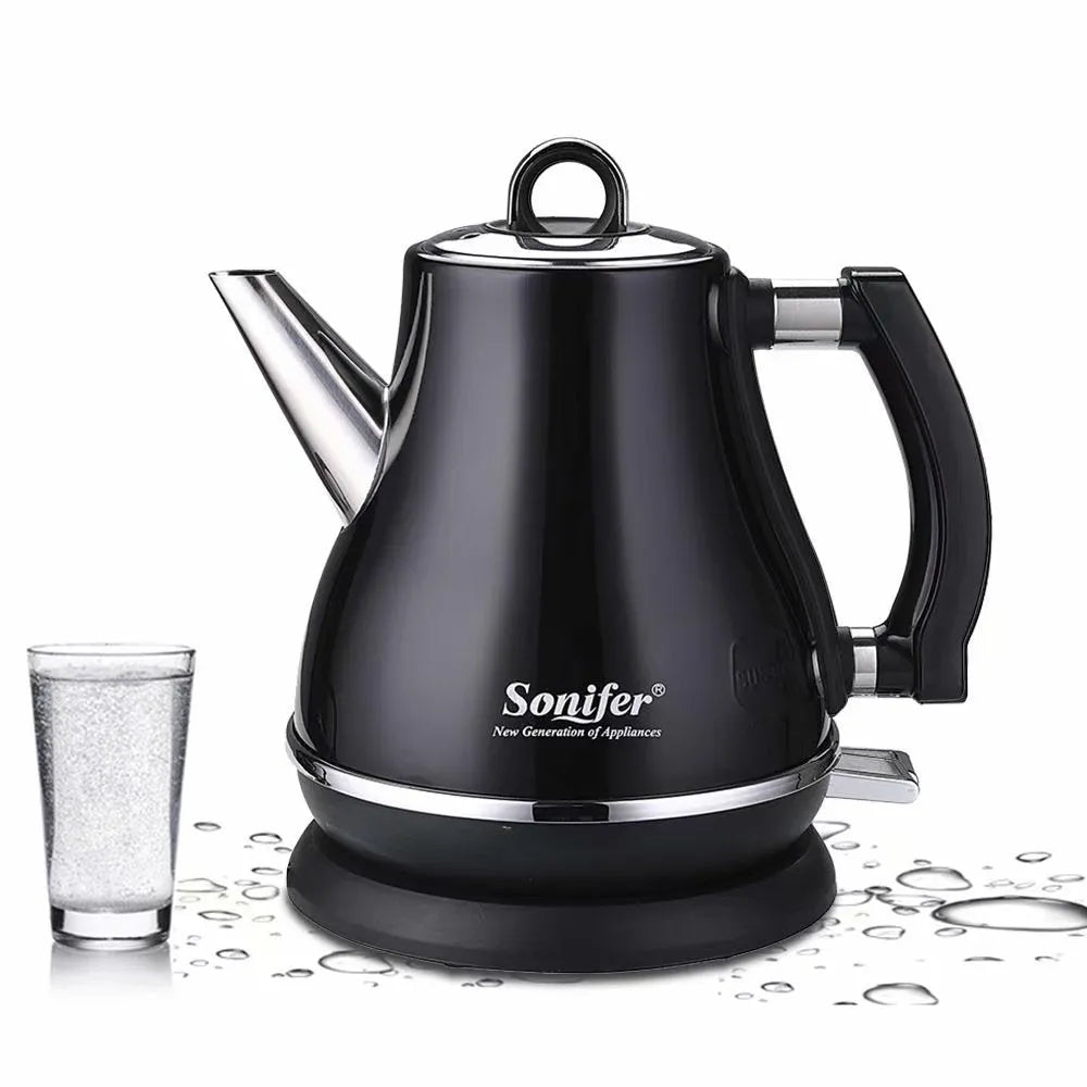 Literary retro style ceramic teapot set with stainless steel electric kettle in wine red, black, or blue colour