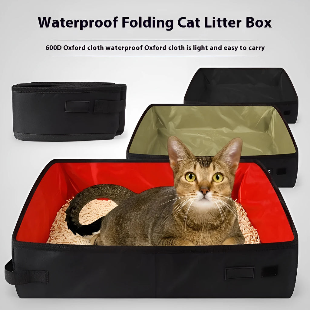 Portable foldable waterproof Oxford cloth cat litter box in black, green, and red