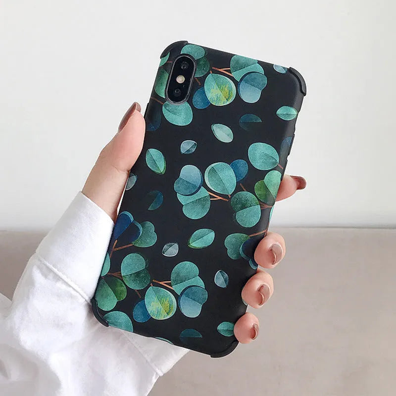 Black silicone iPhone case with leaf pattern design for multiple iPhone models