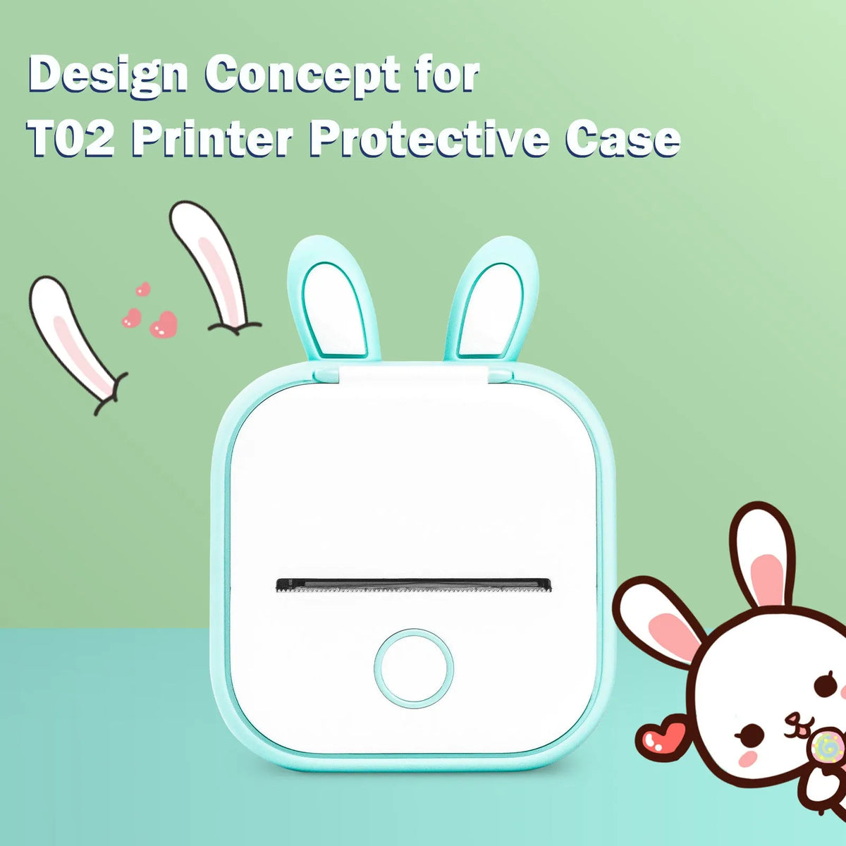 Phomemo T02 silicone protective case with cat ears in pink colour for mini photo printer
