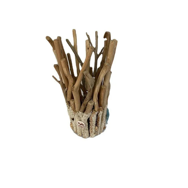 Driftwood table lamp, wood colour, 24.5x24.5x41cm, Chinese style ornament form for home use