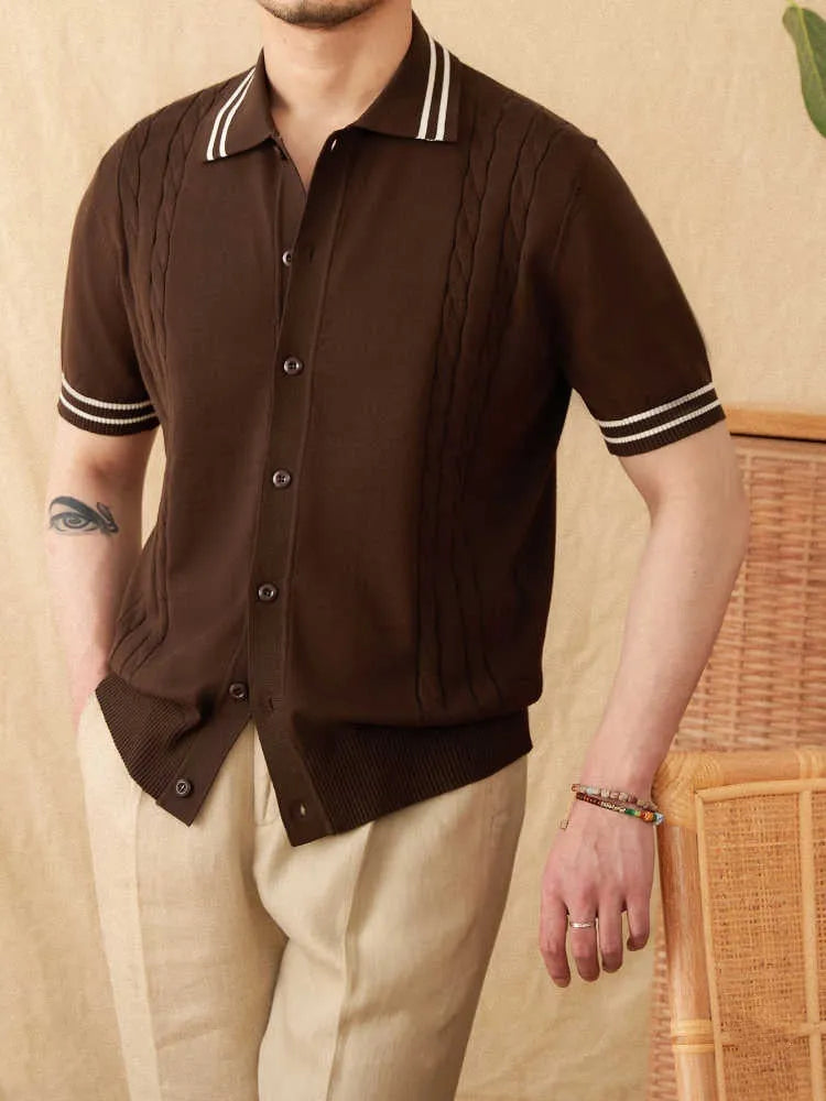 Cotton blend lapel collar polo shirt in apricot colour with short sleeves