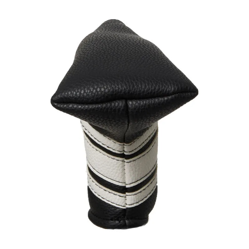 Black PU leather golf push rod case sleeve for protecting club heads.