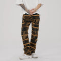 Men's camouflage trumpet leg jeans in 98% cotton denim with micro-elastic finish and colour matching.