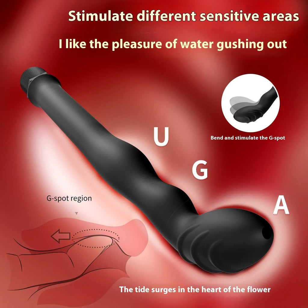 Black silicone hosepipe flusher enema kit with connector, shown in large and small size options.