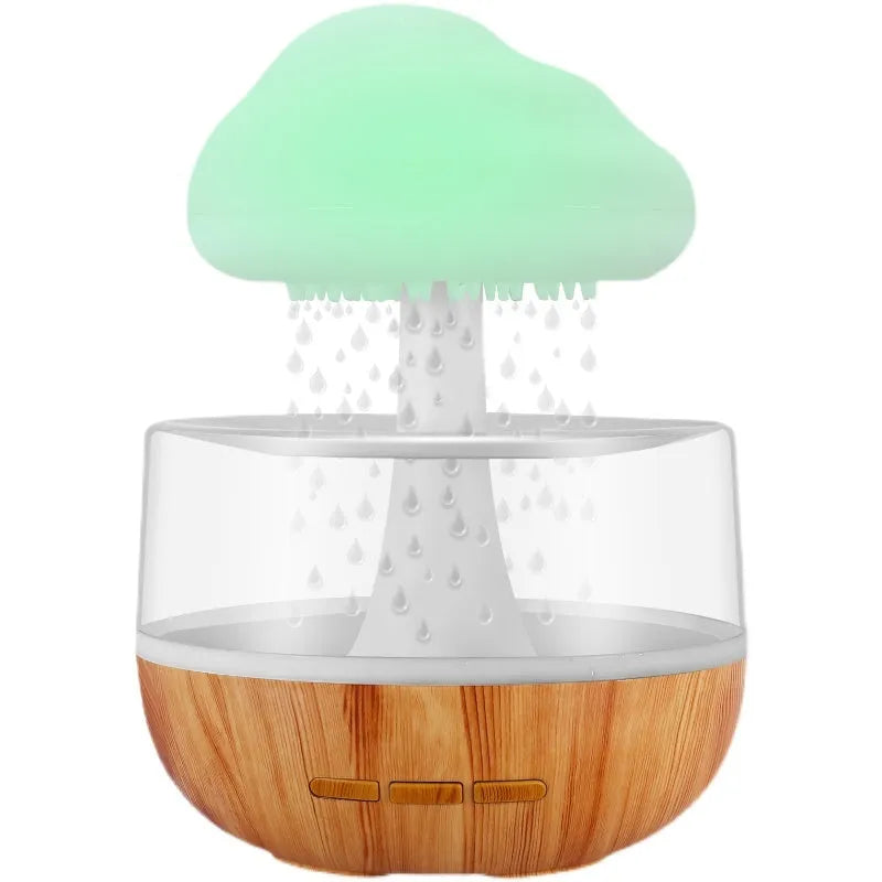 White cloud-shaped aromatherapy humidifier with night lights and USB cable.