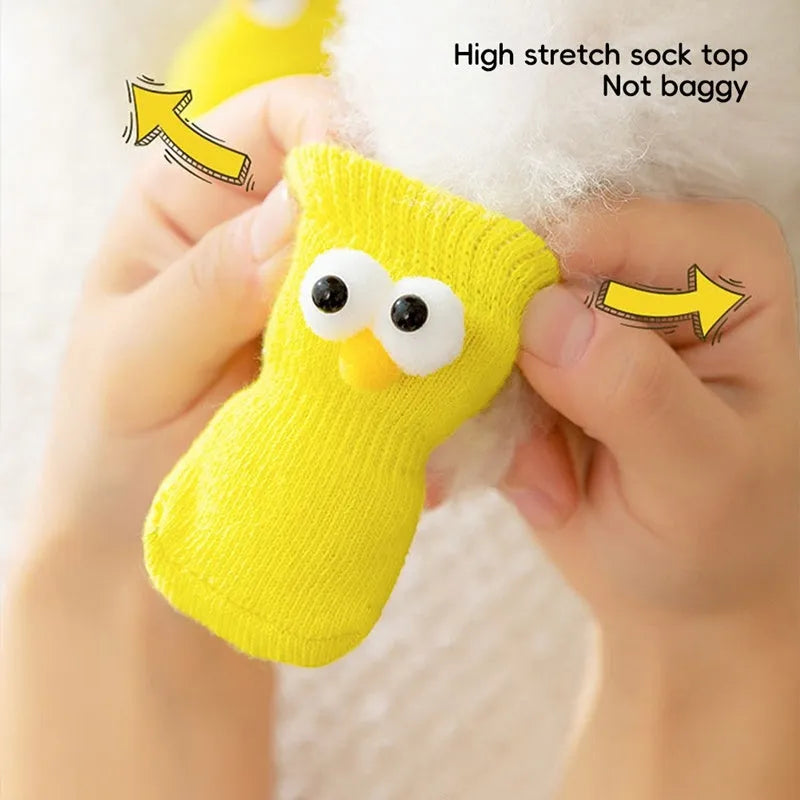Dog all-season universal socks with cute big eyes and anti-slip particles on the bottom, in green colour