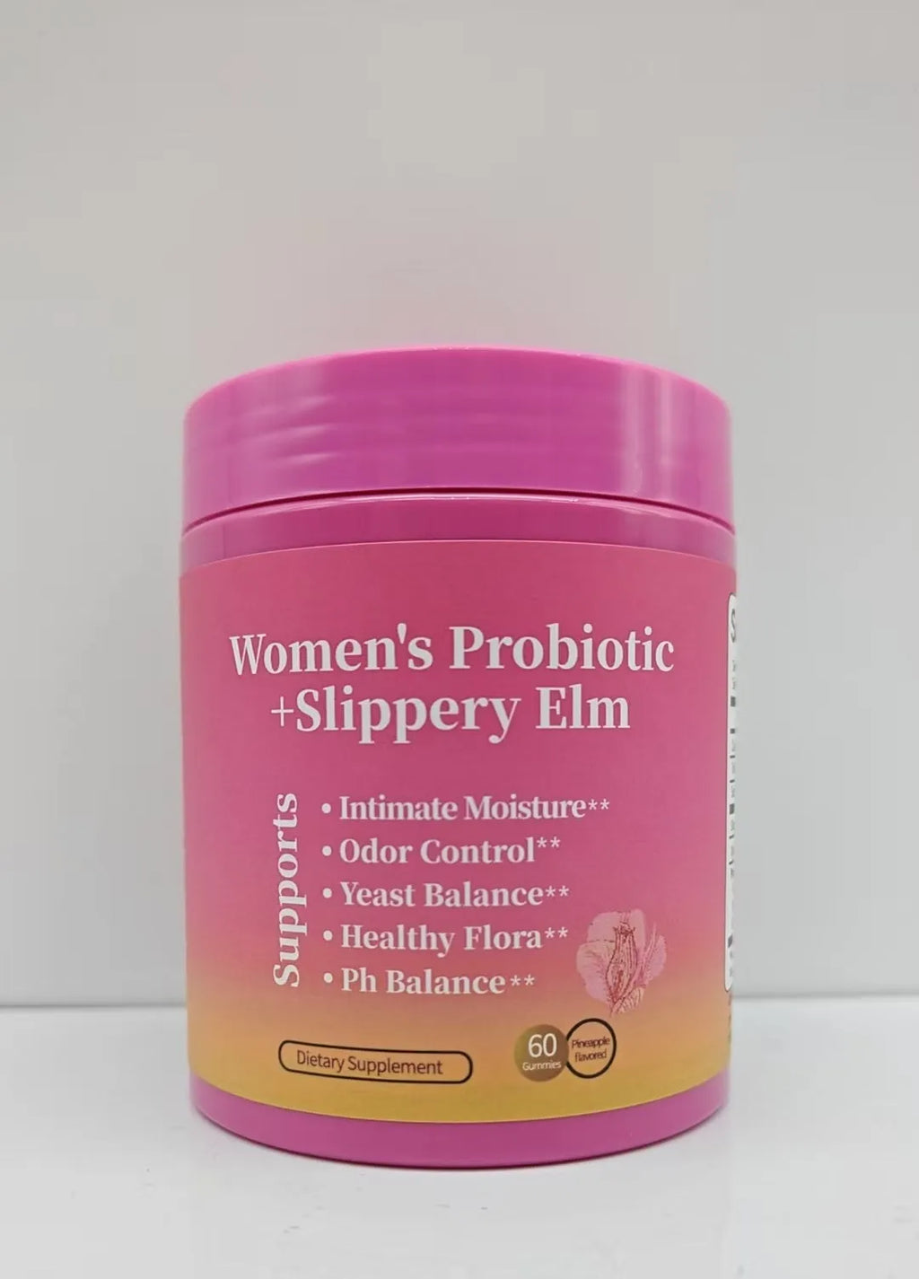 Box of pineapple flavour probiotic gummies with 60 tablets for adults