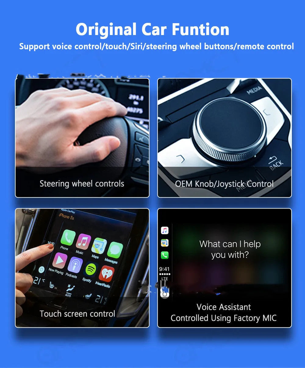 Black 9-inch car GPS navigation screen with capacitive touch display and USB-A cable