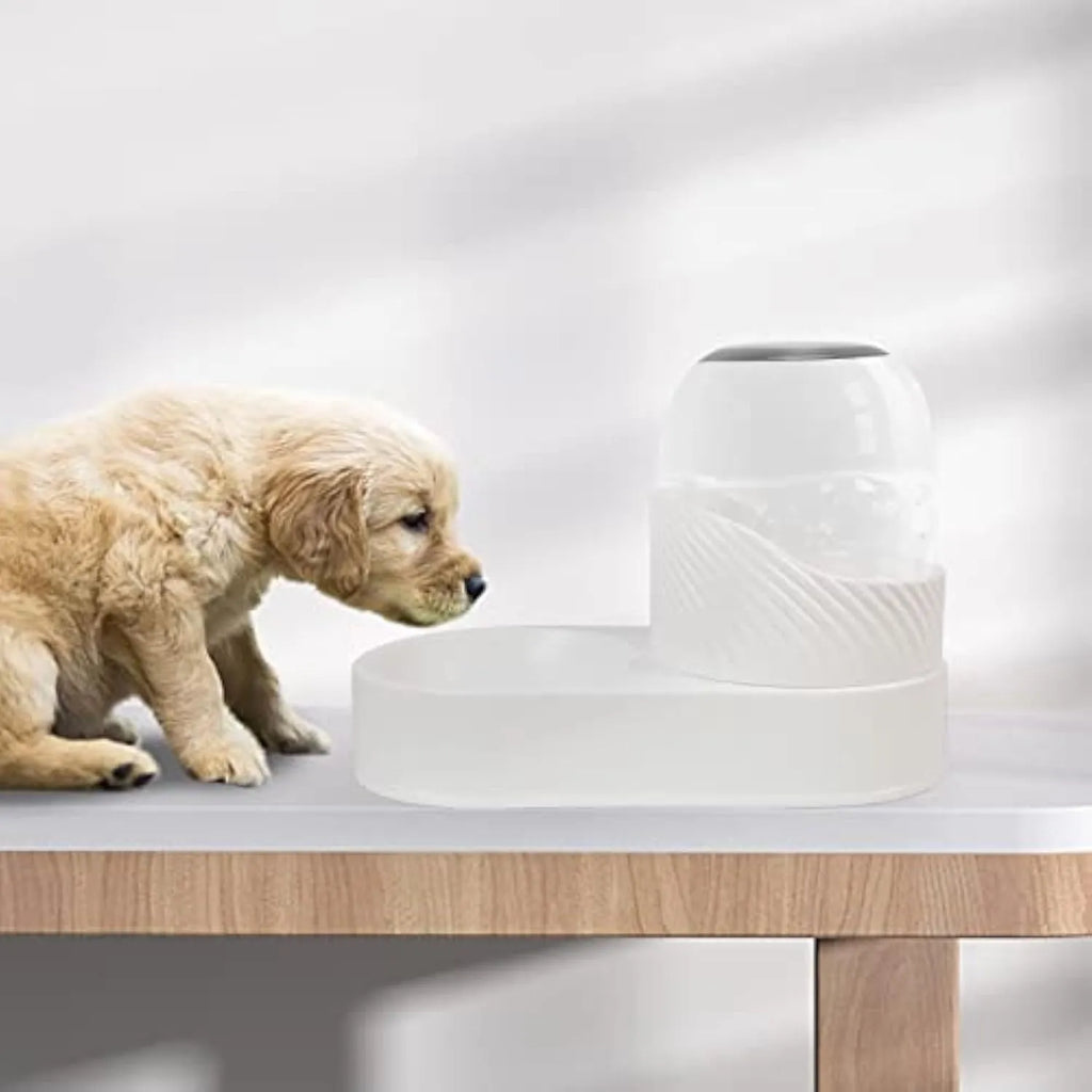 White PP gravity cat feeder and water dispenser set with wave-shaped design