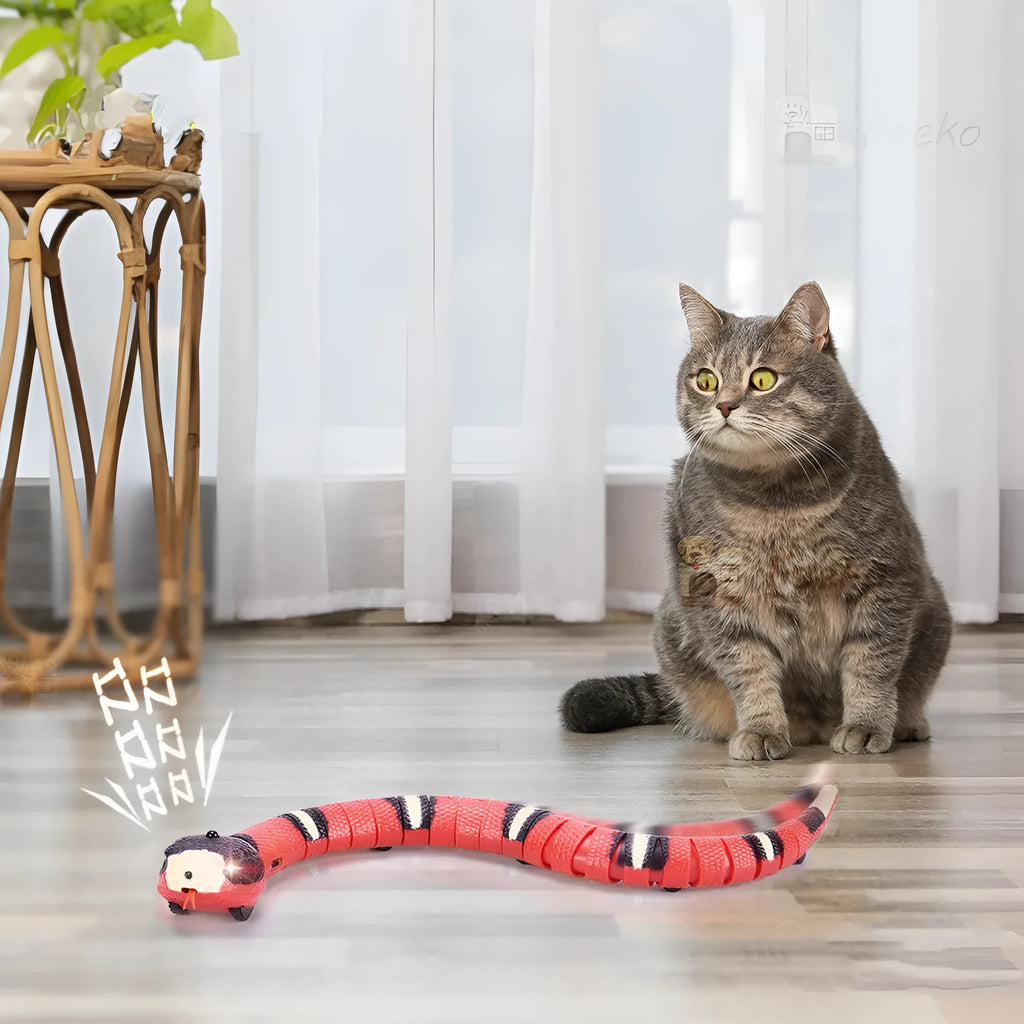 Tricky interactive sleeping electric induction snake toy 40cm plastic realistic prank joke