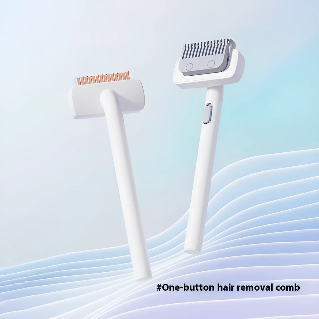White and gray pet hair unknotting comb with stainless steel teeth for dogs and cats