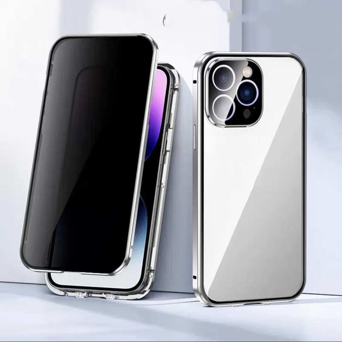 Magneto double-card buckle double-sided glass phone case for iPhone Pro Max in black