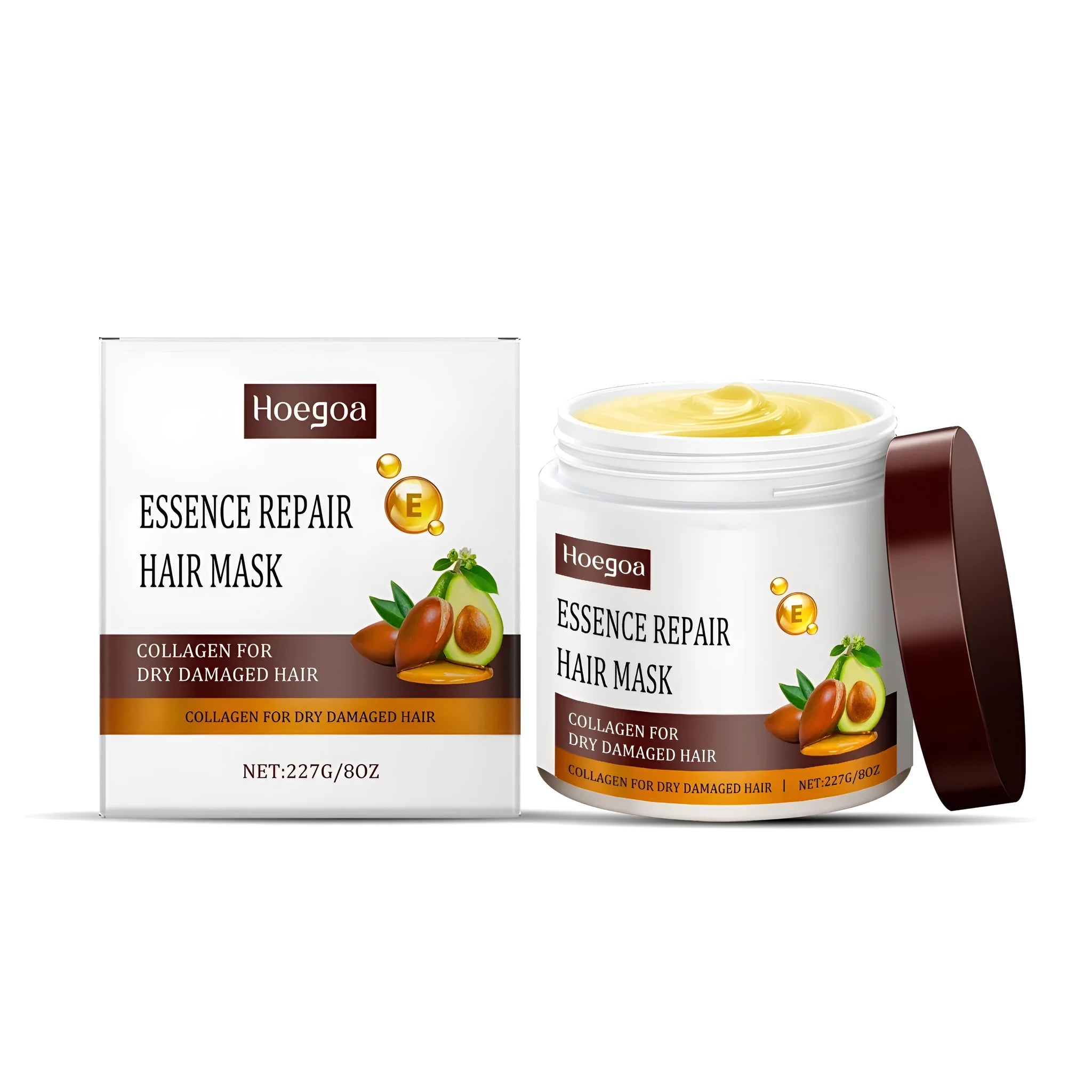 Collagen repair hair mask jar with avocado oil and keratin for damaged hair treatment
