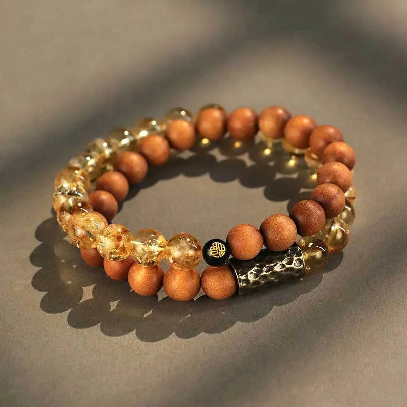 Yellow tower crystal double ring bracelet with manual processing and unisex retro design