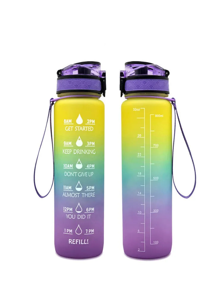 Transparent 1000ml sports water bottle with fruit infuser showing BPA-free Tritan construction