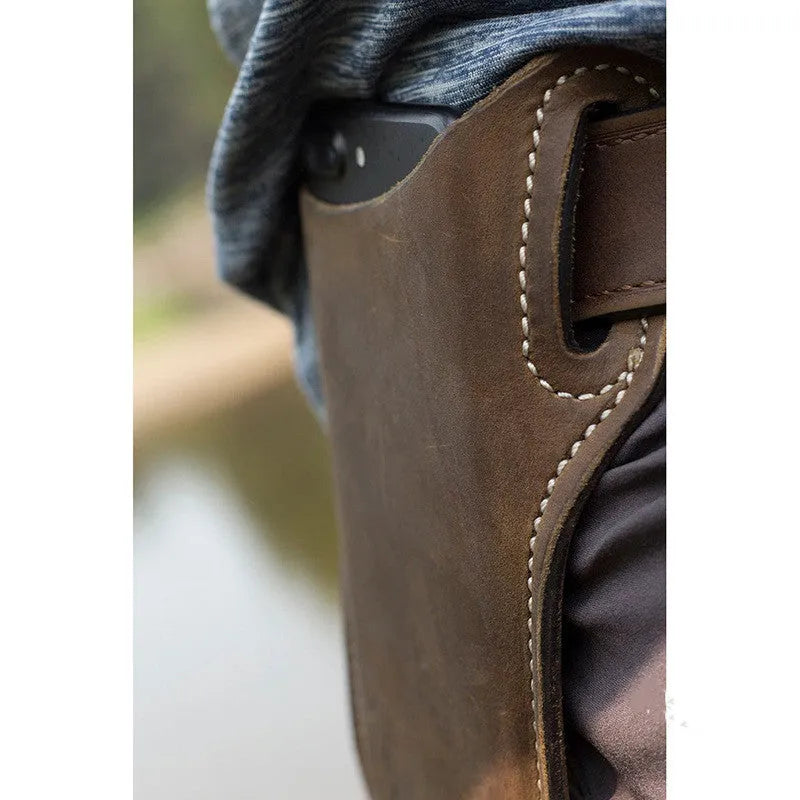 PU leather cellphone loop holster case belt waist bag for 6-7.5 inch phones in brown colour
