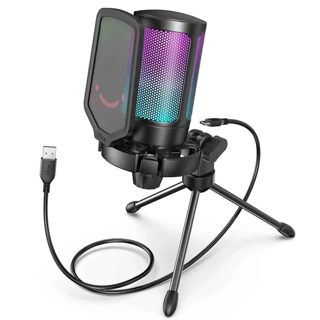 Black USB moving coil type gaming microphone for PC PS4 PS5 desktop use