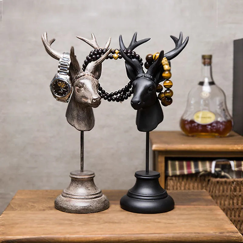 A tall resin animal sculpture home decoration in black, white, or wood colour finish.
